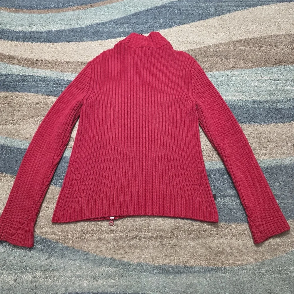 Ralph Lauren Women’s Red Ribbed Full Zip Mock Neck Knit Sweater Size M